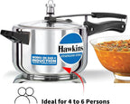 Hawkins 3 Litre Inner Lid Pressure Cooker, Stainless Steel Cooker, Wide Design Pan Cooker, Induction Cooker, Silver
