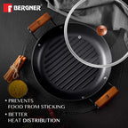 Bergner Odin Lightweight Iron 28cm Grill Pan with Glass Lid, Enamel Finish - Induction Bottom