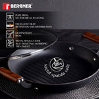 Bergner Odin Lightweight Iron 28cm Grill Pan with Glass Lid, Enamel Finish - Induction Bottom