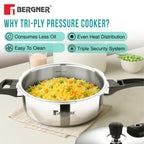 Bergner Argent Elements Tri-Ply Stainless Steel Outer Lid Pressure Pan, Tri-Ply Induction Bottom